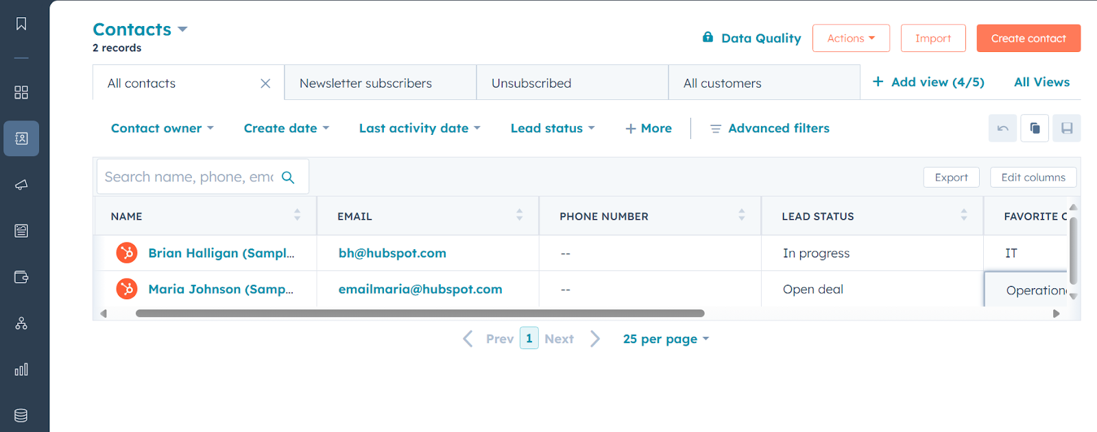 HubSpot CRM interface